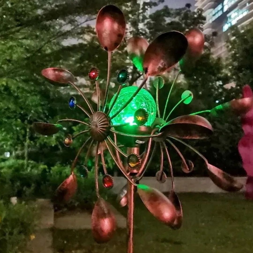 Solar Garden Wind Spinner with LED Lights Double-Sided Bronze Metal Decor