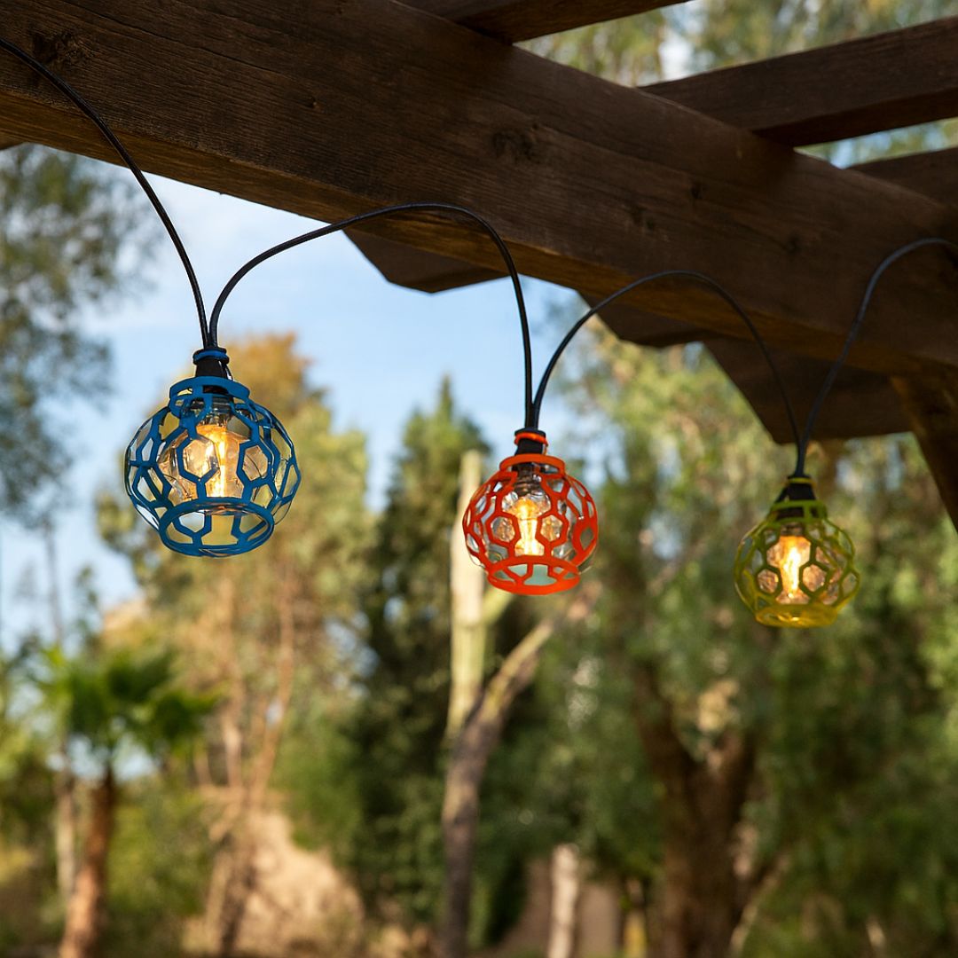 Solar String Lights Outdoor 20 LED 3-Color Metal Cage Lights