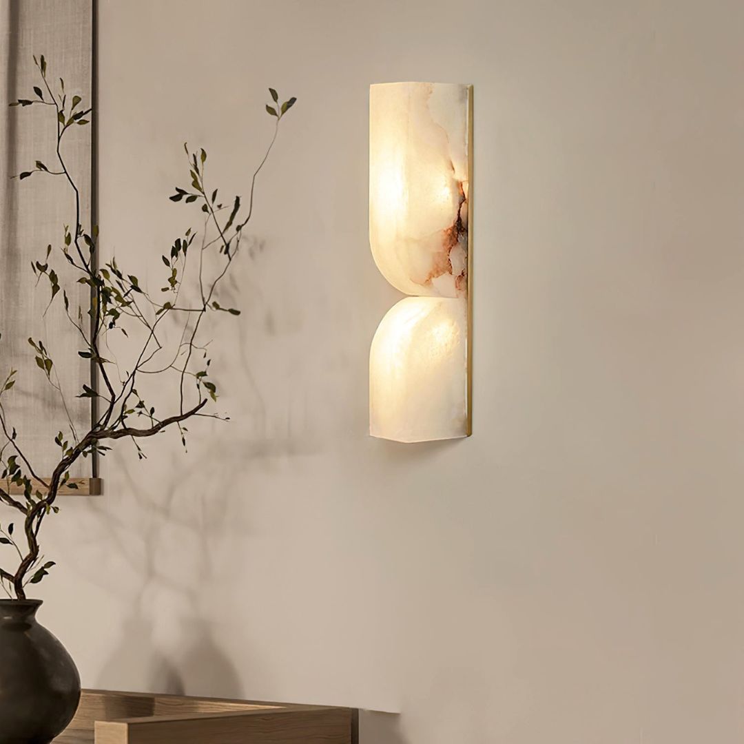 Elegant Alabaster Wall Sconce Lighting with Integrated LED – Modern Geometric Design