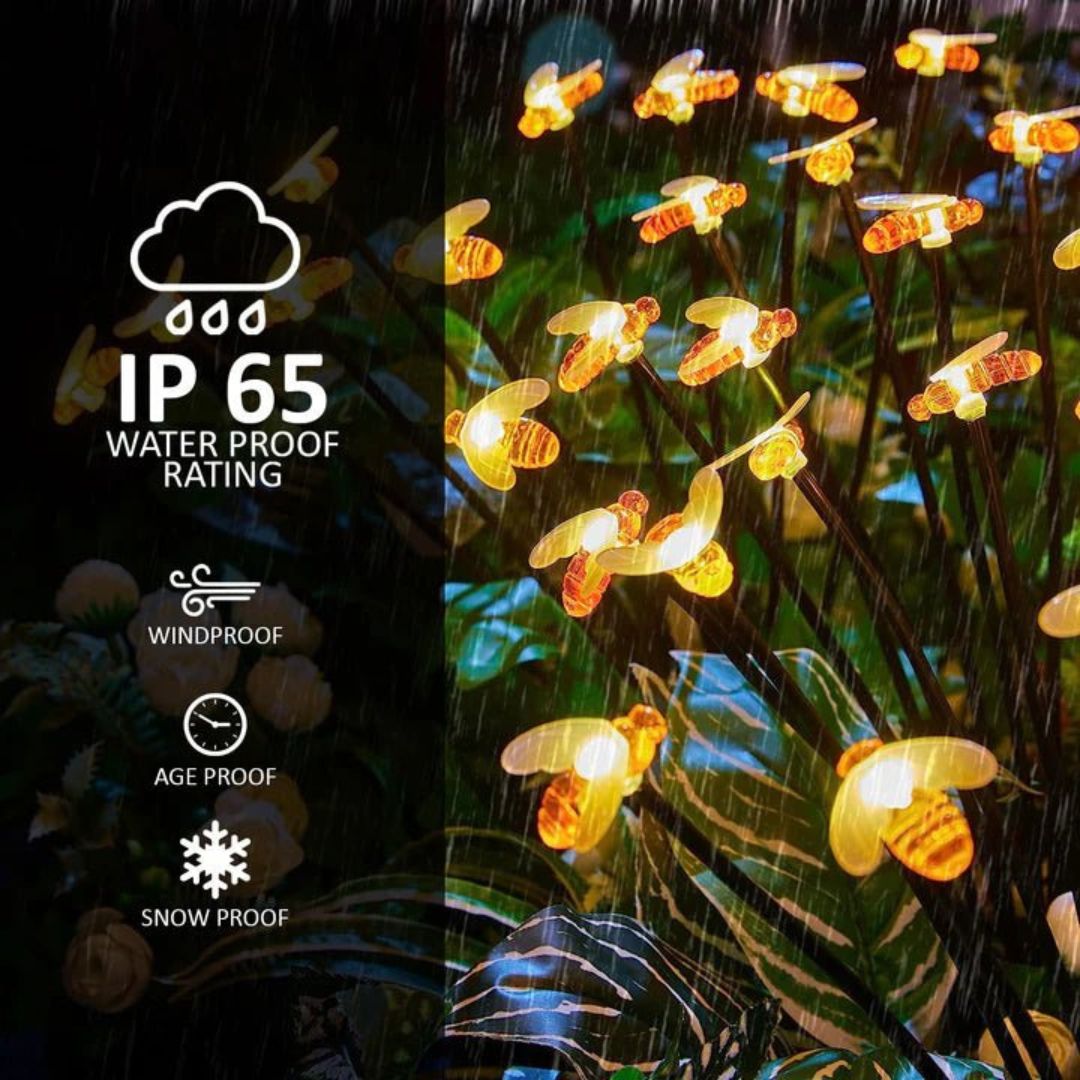 Solar Garden Lights - Waterproof LED Honey Bee Design Outdoor Stake Lamps