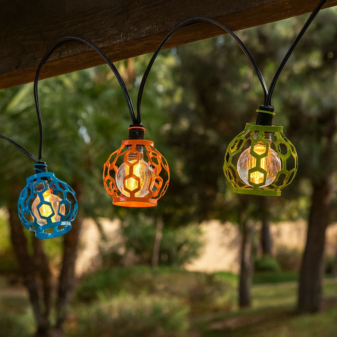 Solar String Lights Outdoor 20 LED 3-Color Metal Cage Lights