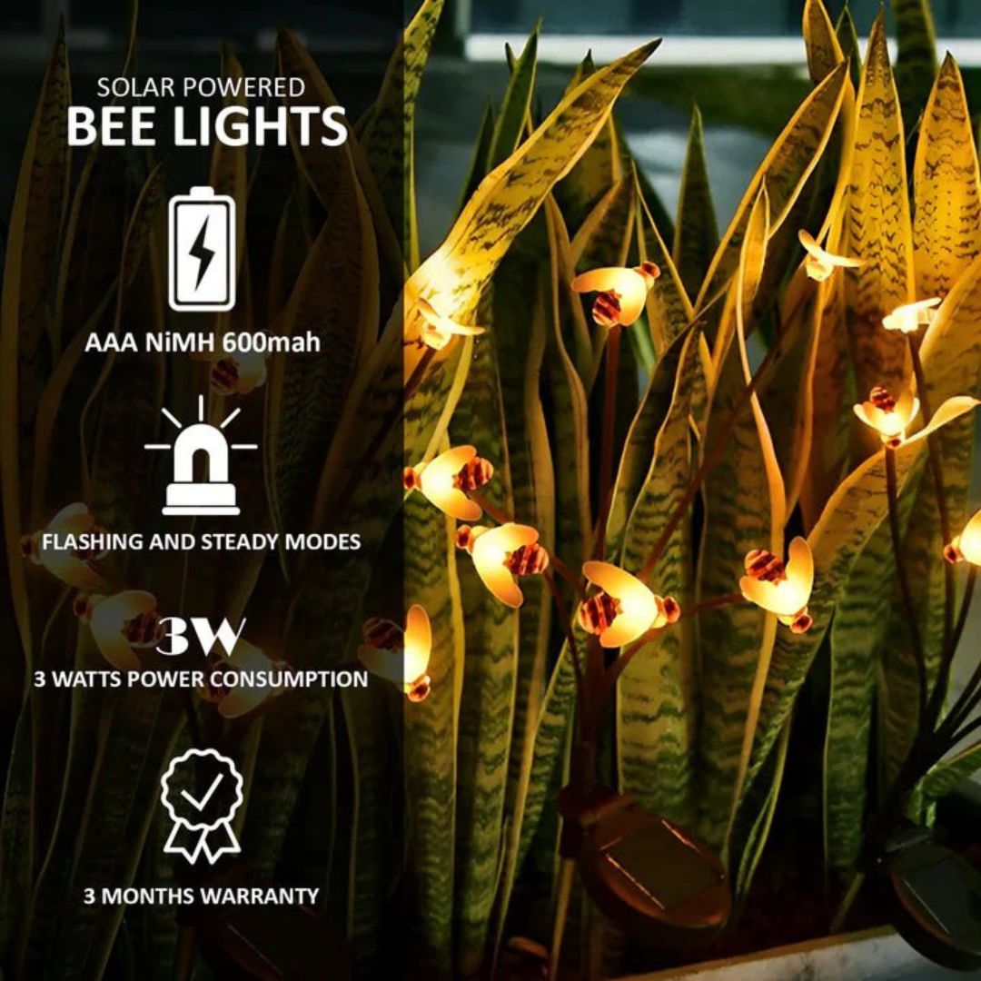 Solar Garden Lights - Waterproof LED Honey Bee Design Outdoor Stake Lamps