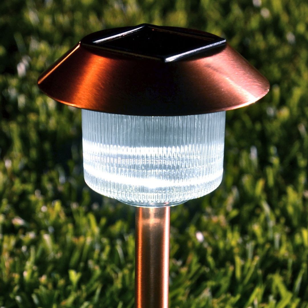 Copper Solar Path Lights Outdoor 12-Pack – Brushed Finish LED Stakes