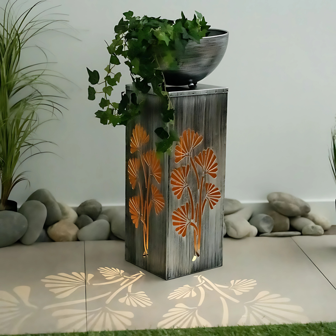 Solar LED Outdoor Light with Removable Planter Silver Metal