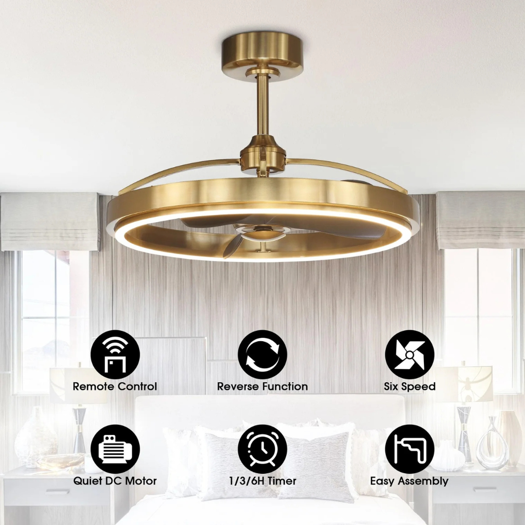 27 Industrial Ceiling Fan with LED Light and Remote Control – Black Blades