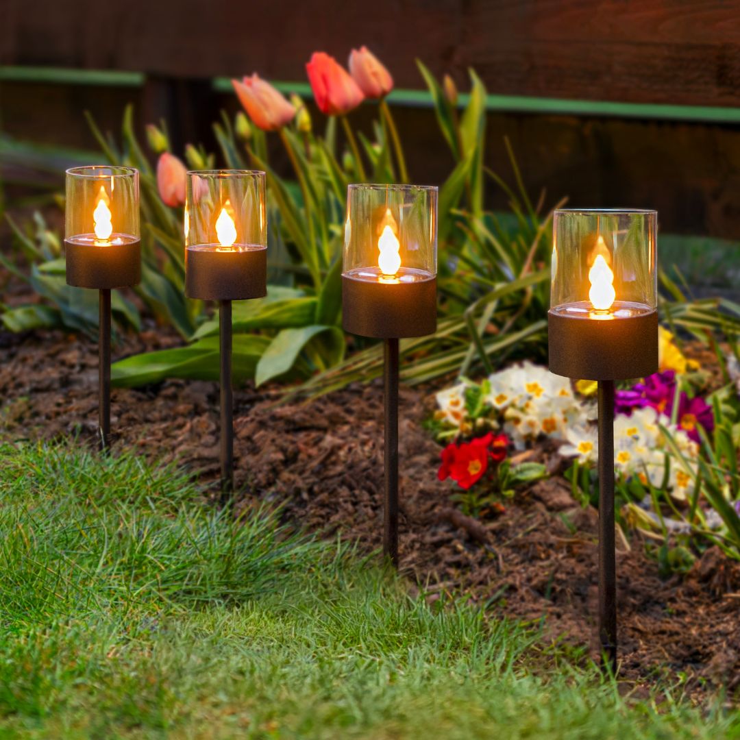 Solar Pathway Lights - 40cm Tall LED Outdoor Lanterns, 4PC Set