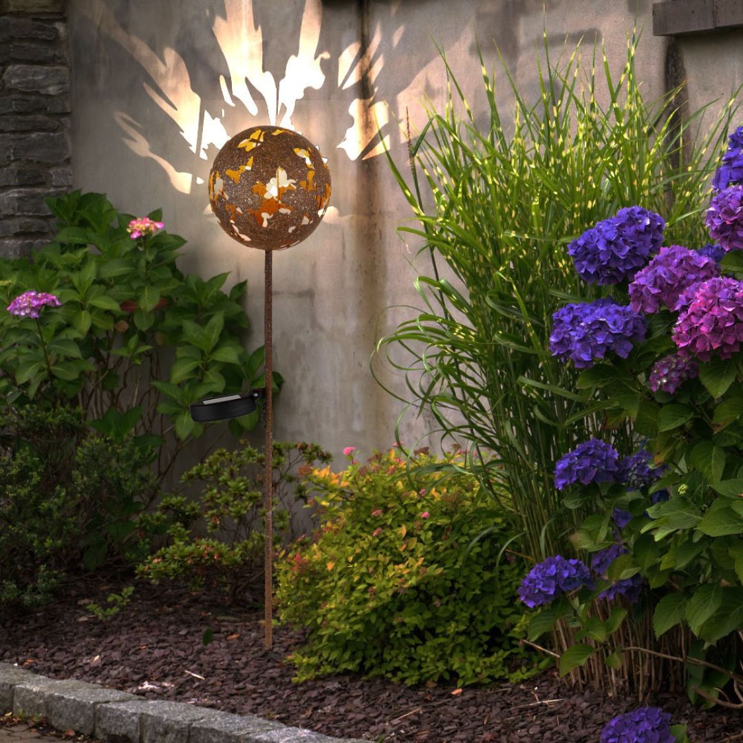 Solar Garden Light LED Maple Leaf Rust Metal IP44