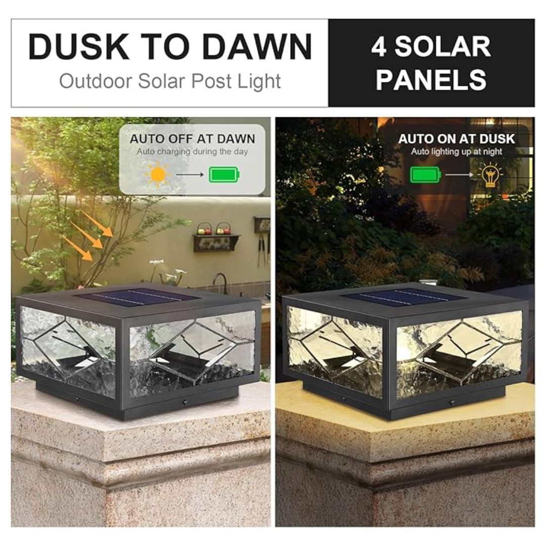 Solar Fence Post Light Solder Glass LED Waterproof with Remote Control