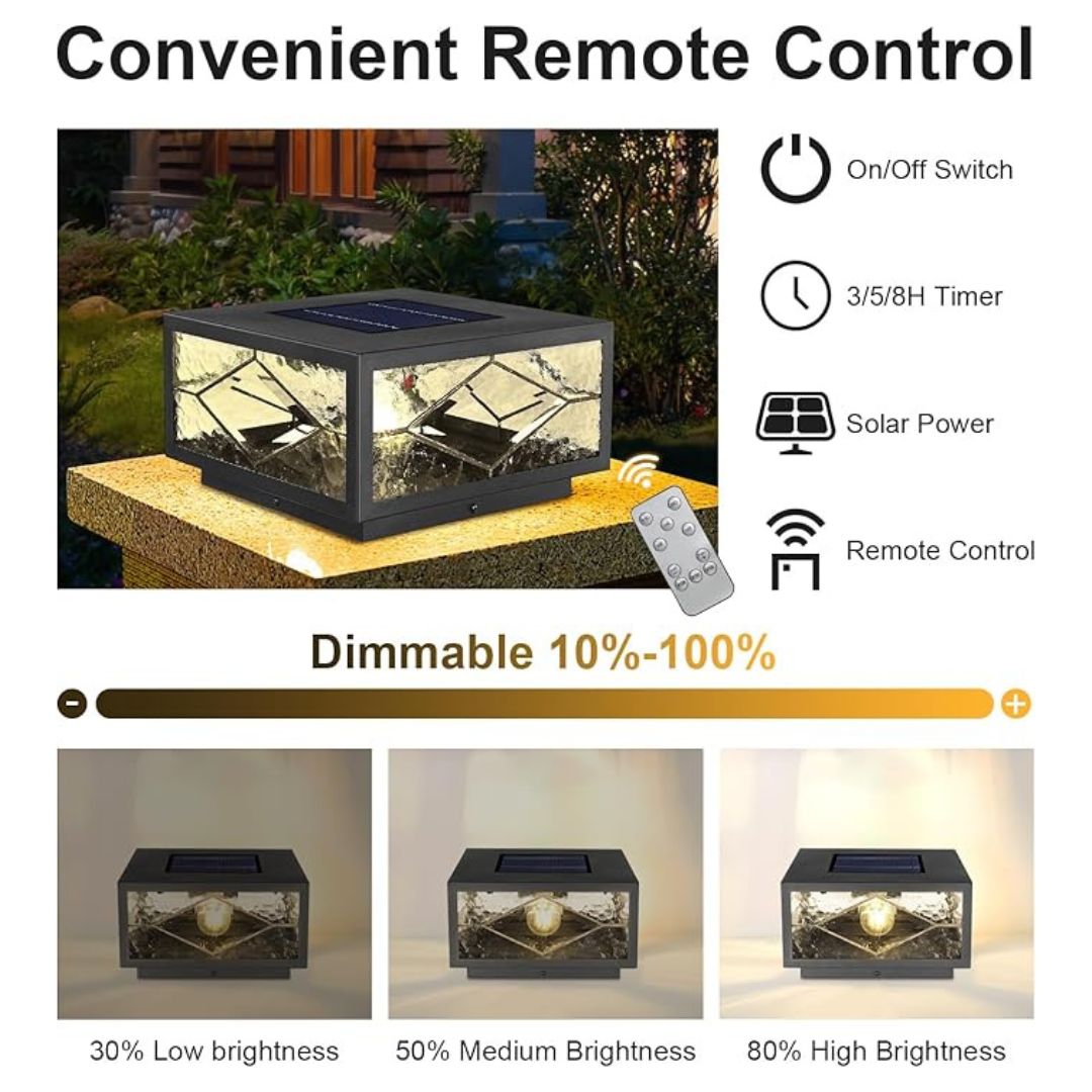 Solar Fence Post Light Solder Glass LED Waterproof with Remote Control