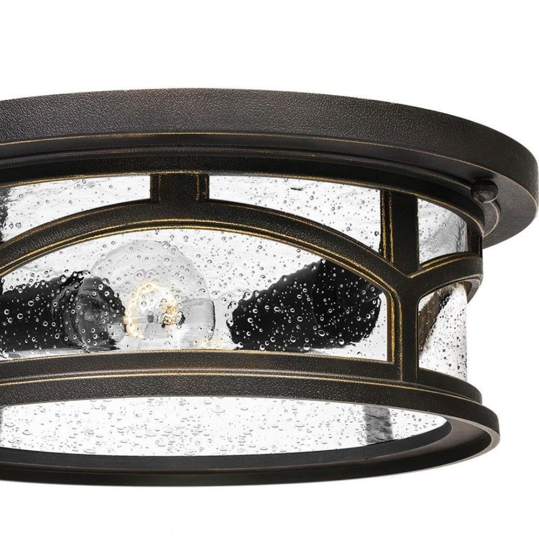 Outdoor Flush Mount Ceiling Light Clear Seedy Glass Black Drum Shade