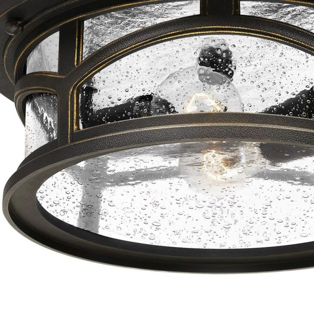 Outdoor Flush Mount Ceiling Light Clear Seedy Glass Black Drum Shade