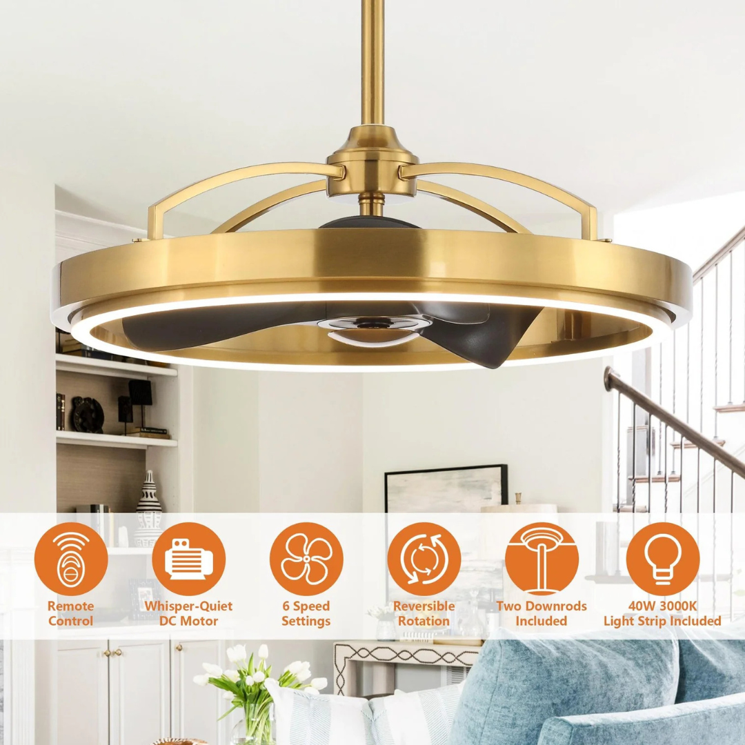 27 Industrial Ceiling Fan with LED Light and Remote Control – Black Blades