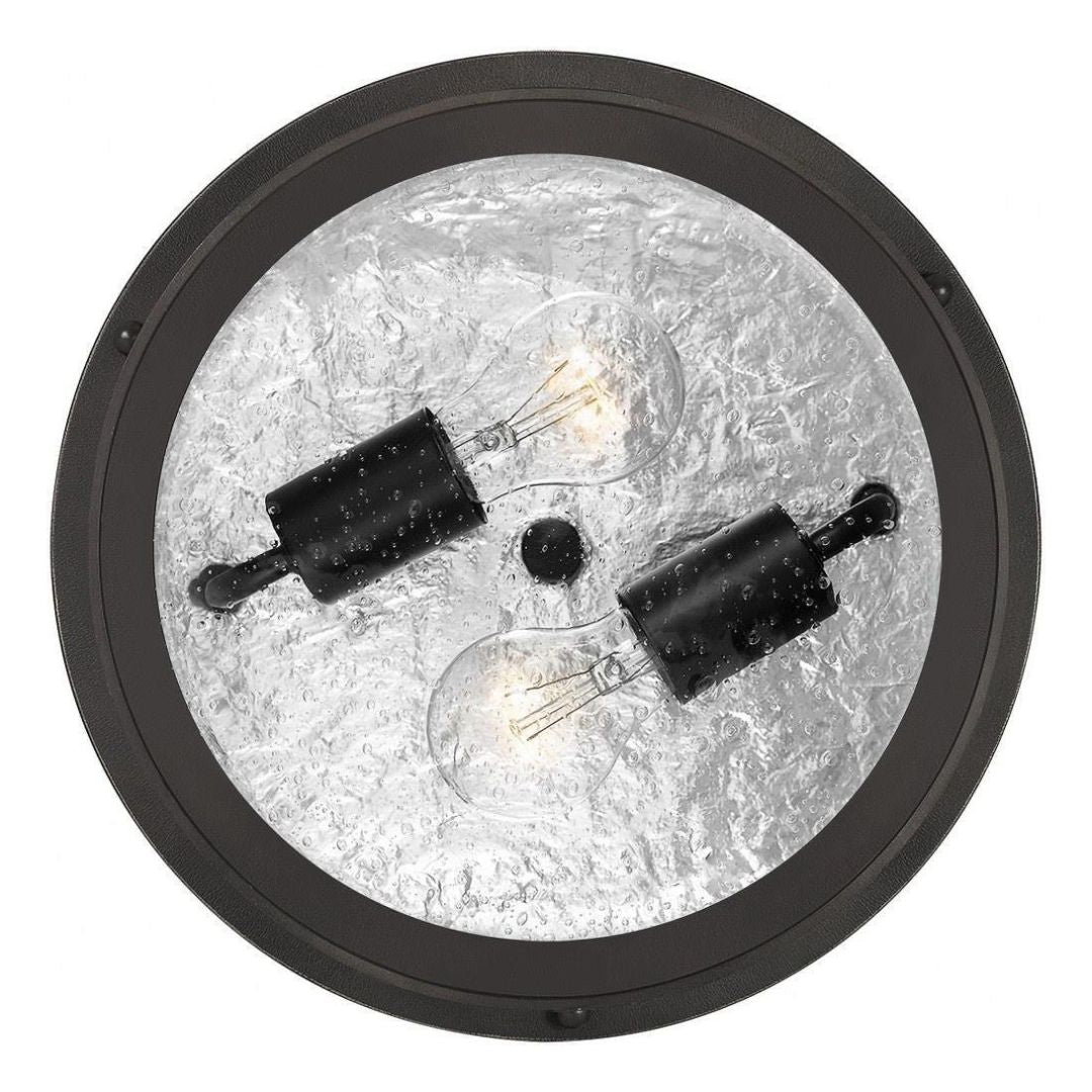 Outdoor Flush Mount Ceiling Light Clear Seedy Glass Black Drum Shade