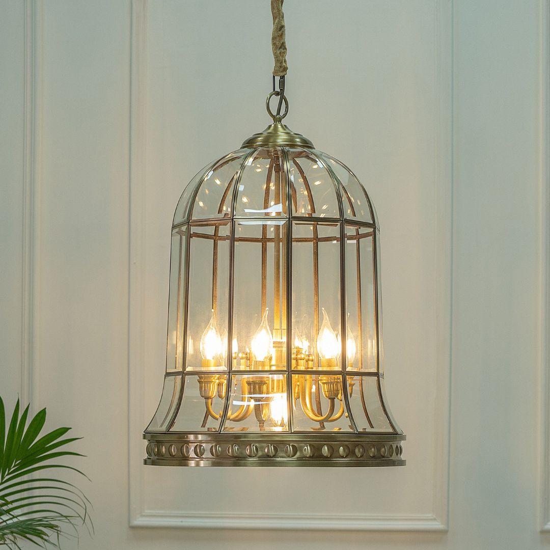 Elegant Brass Bell Pendant Light with Antique Finish – Kitchen Hanging Light