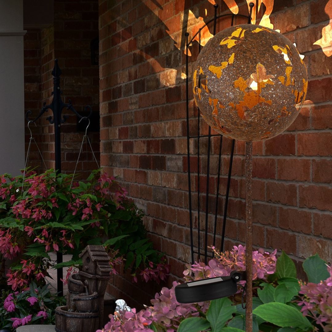 Solar Garden Light LED Maple Leaf Rust Metal IP44
