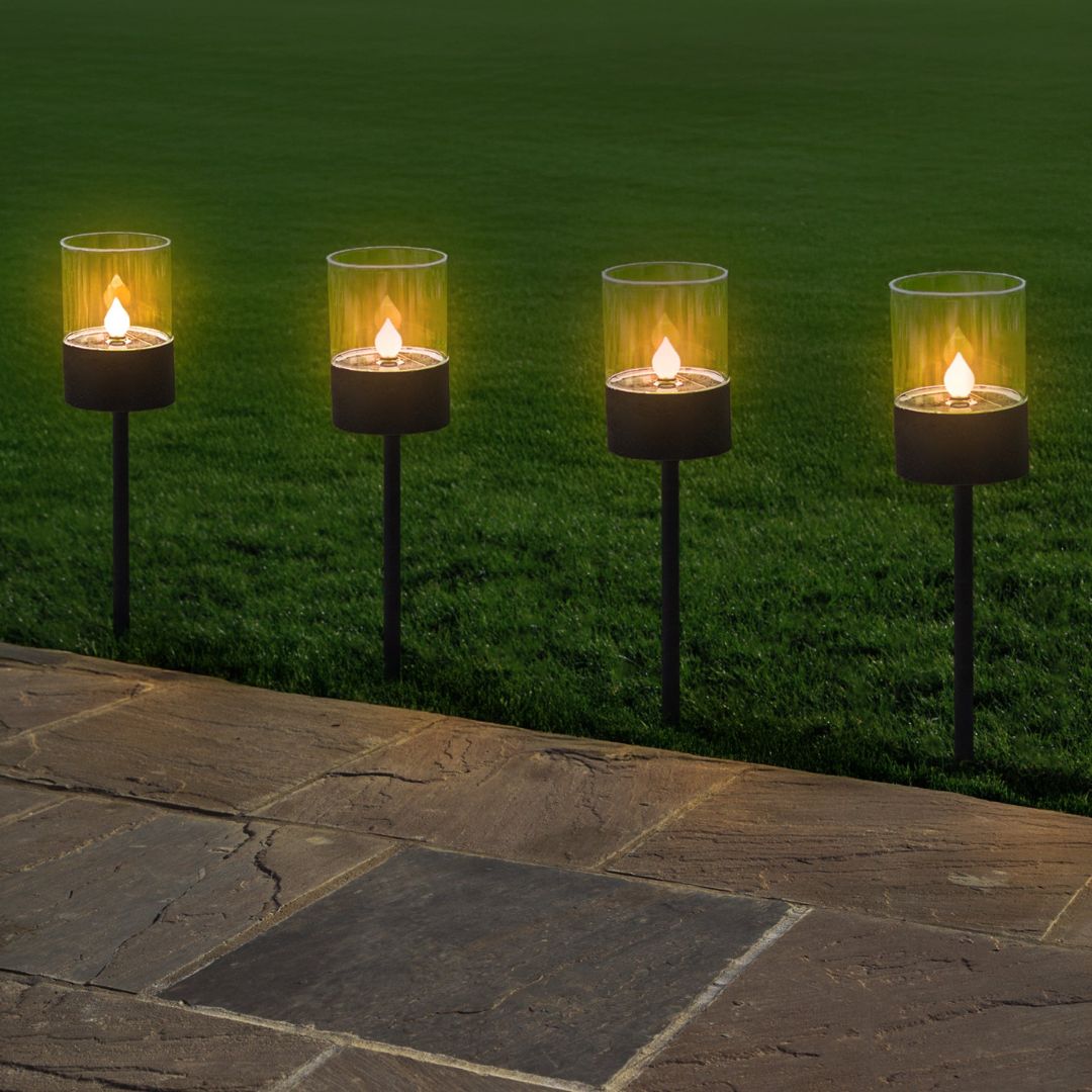 Solar Pathway Lights - 40cm Tall LED Outdoor Lanterns, 4PC Set