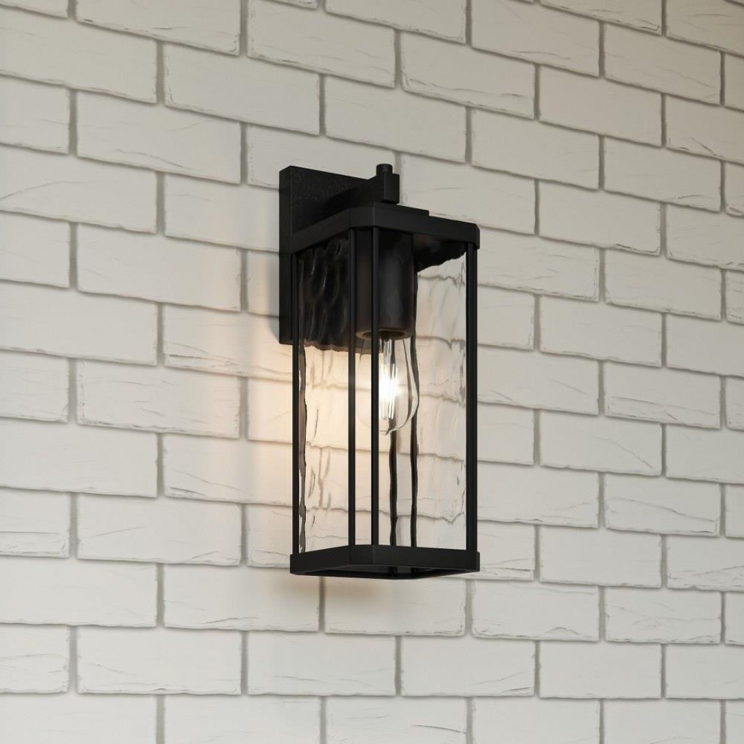 Outdoor Wall Lantern with Clear Hammered Glass and Matte Black Finish