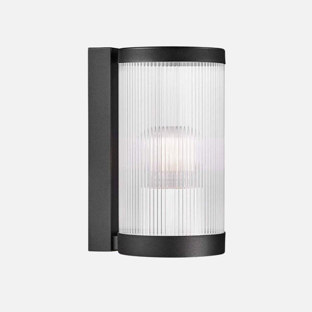 Modern Wall Light Sconce with Ribbed Glass Shade – Aluminum Design