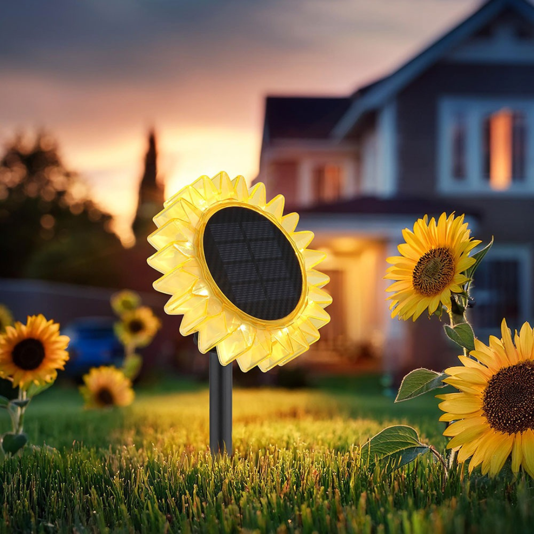 LED Solar Garden Light Sunflower Yellow Black Outdoor