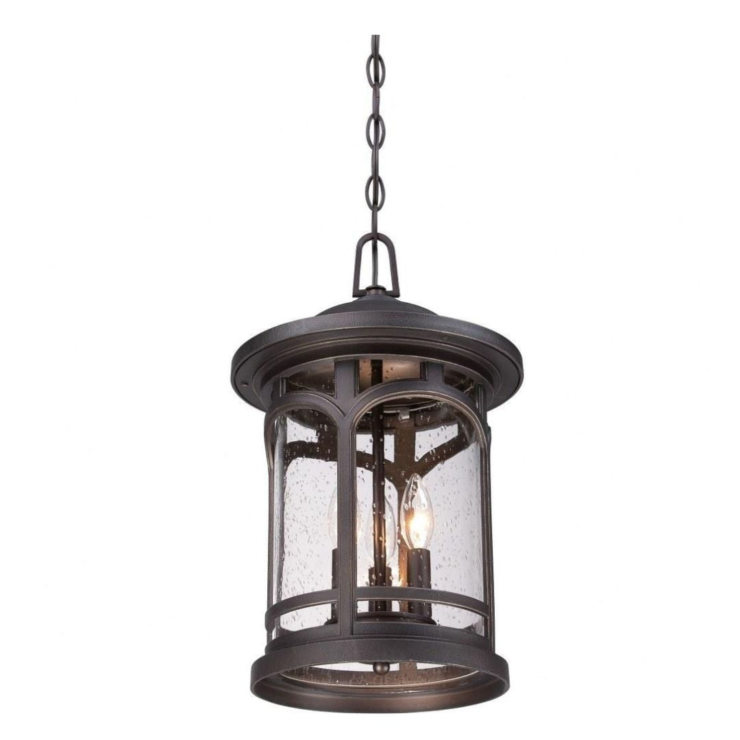 Outdoor Hanging Lantern 18in Bronze Finish Seeded Glass Coastal Armour