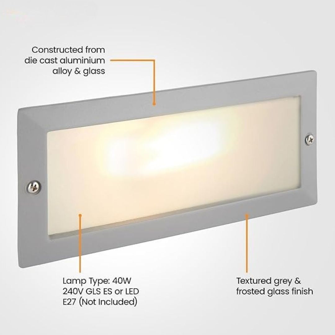 Outdoor Black Brick Light IP44 with Grille and Frosted Glass Panel