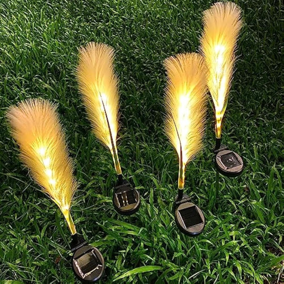 Solar-Powered Outdoor Lamp with Durable Fiberglass Reed Design - IP65 Weather-Resistant