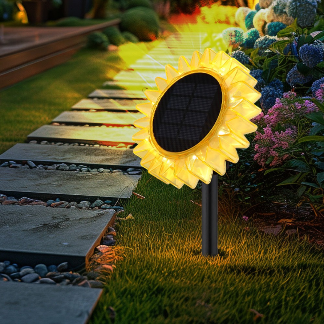 LED Solar Garden Light Sunflower Yellow Black Outdoor