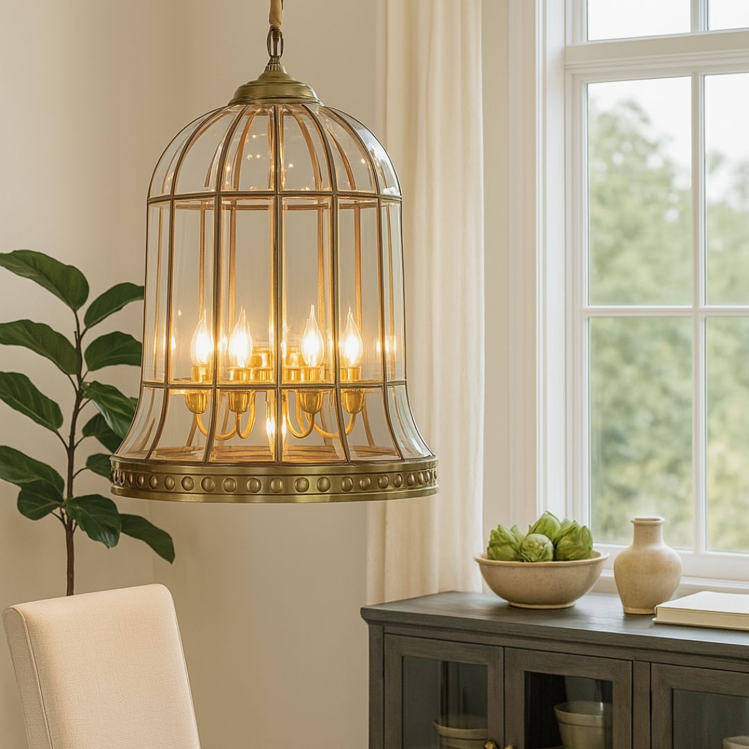 Elegant Brass Bell Pendant Light with Antique Finish – Kitchen Hanging Light