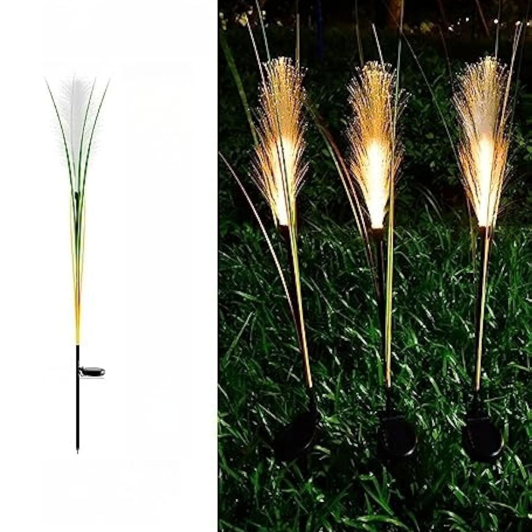 Solar-Powered Outdoor Lamp with Durable Fiberglass Reed Design - IP65 Weather-Resistant