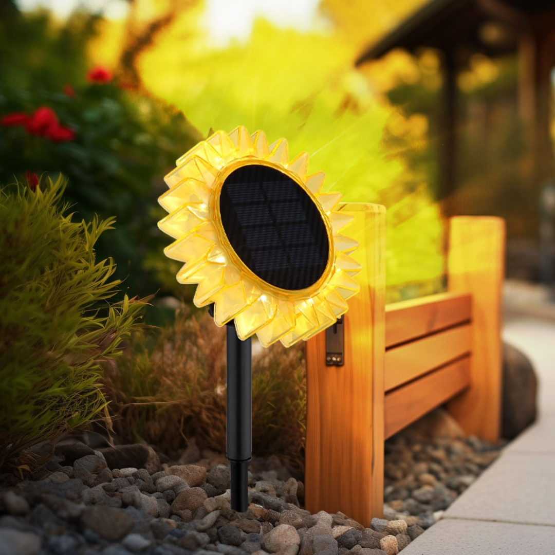 LED Solar Garden Light Sunflower Yellow Black Outdoor