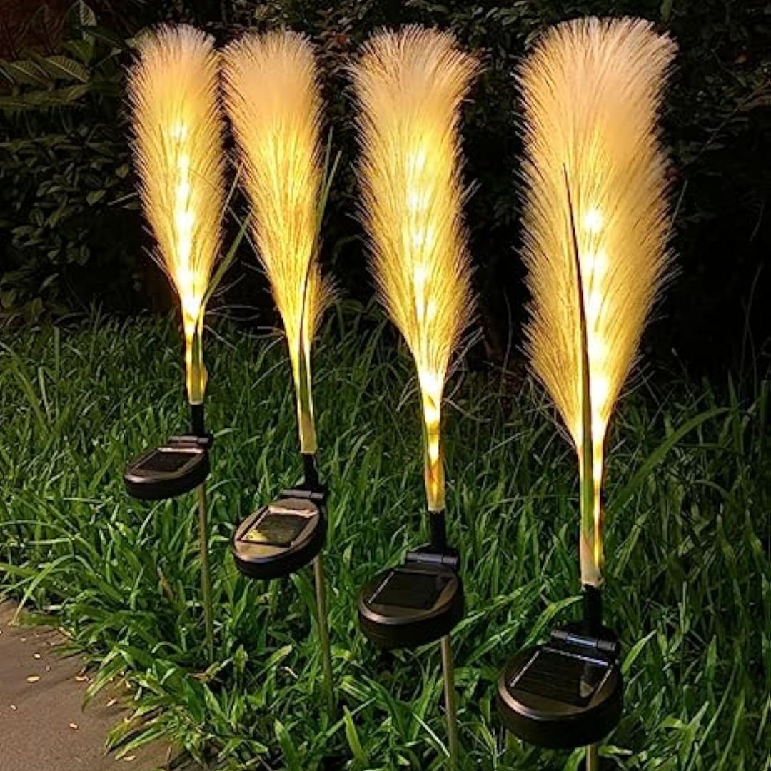 Solar-Powered Outdoor Lamp with Durable Fiberglass Reed Design - IP65 Weather-Resistant