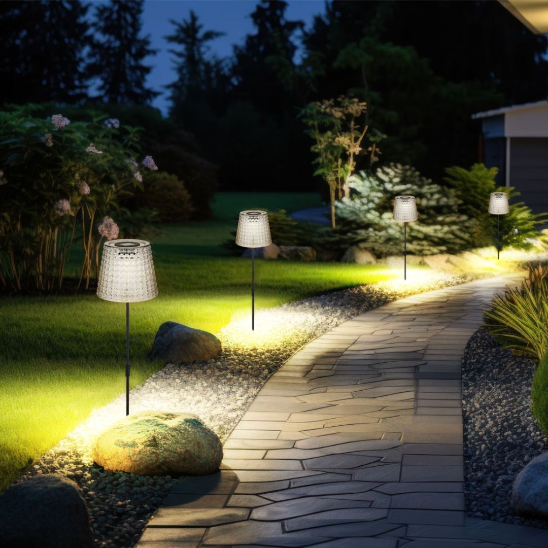 Solar LED Garden Lights with Ground Spike, Black Smoke Plastic
