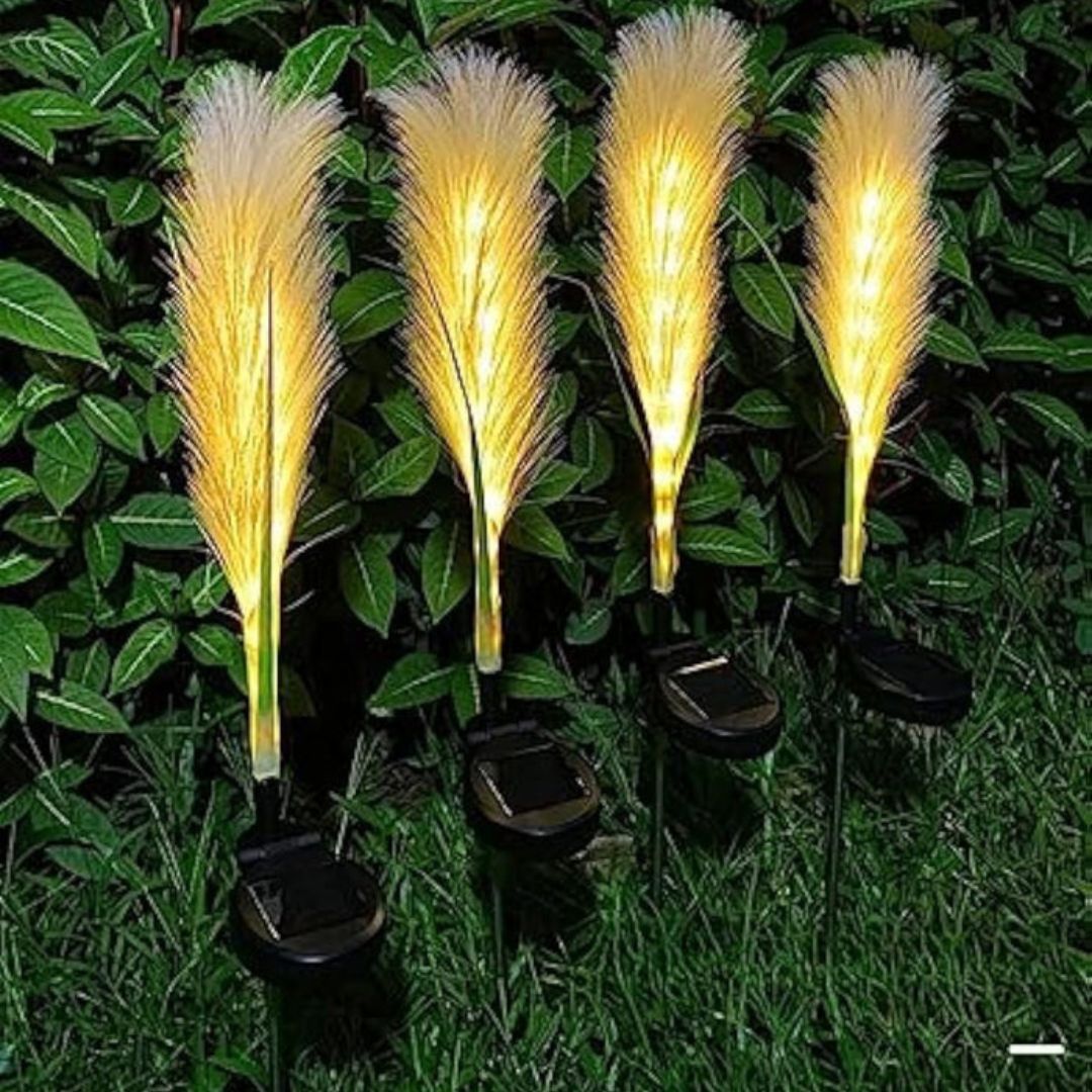 Solar-Powered Outdoor Lamp with Durable Fiberglass Reed Design - IP65 Weather-Resistant