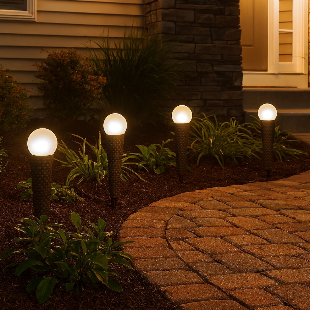 Solar Path Lights 4-Pack Brown Wicker with Frosted Globe