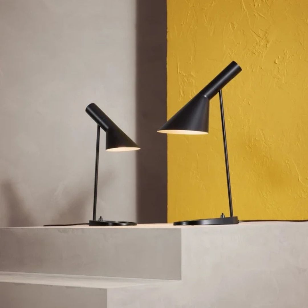 Modern Tilted Desk Lamp – Black or White Metal, E27 Socket, Angled Cone Shade