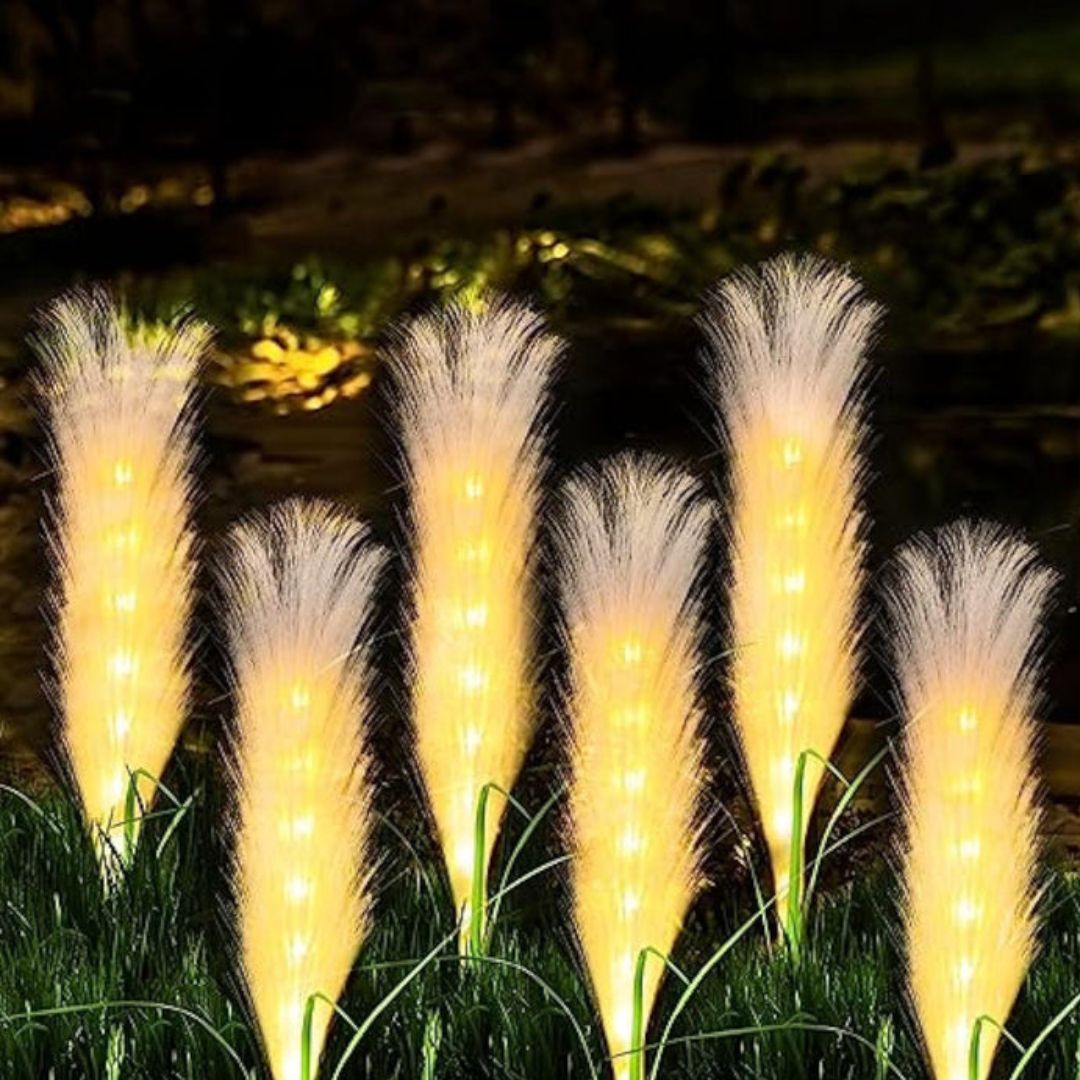 Solar-Powered Outdoor Lamp with Durable Fiberglass Reed Design - IP65 Weather-Resistant