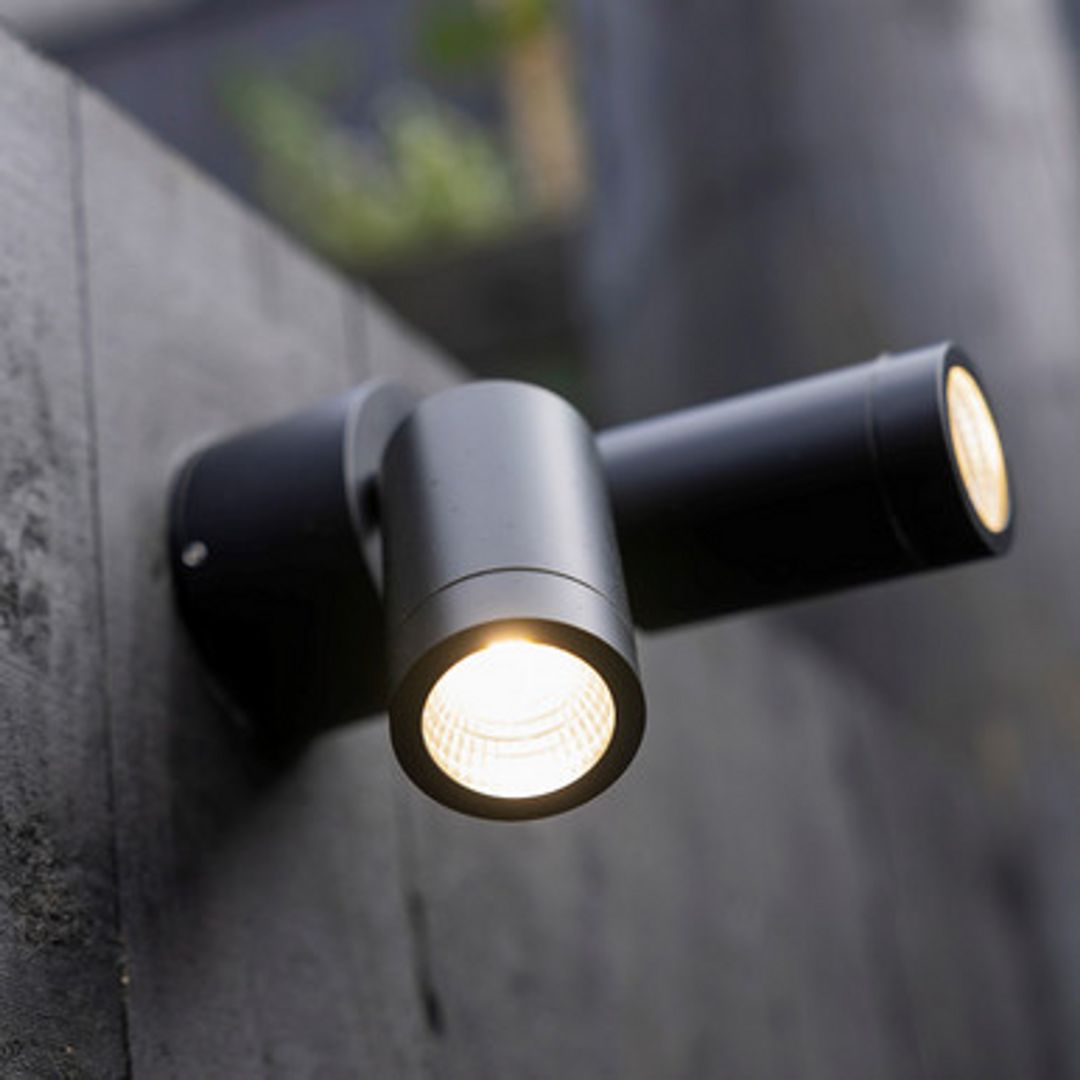 Outdoor Wall Spotlight IP65 Adjustable Dual LED 2x8W Black