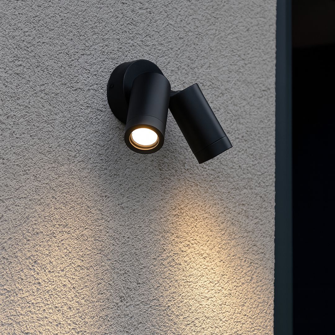 Outdoor Wall Spotlight IP65 Adjustable Dual LED 2x8W Black