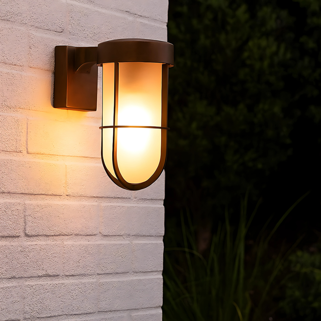 Outdoor Wall Light Brass IP44 – Frosted Glass E27 Wall Lamp
