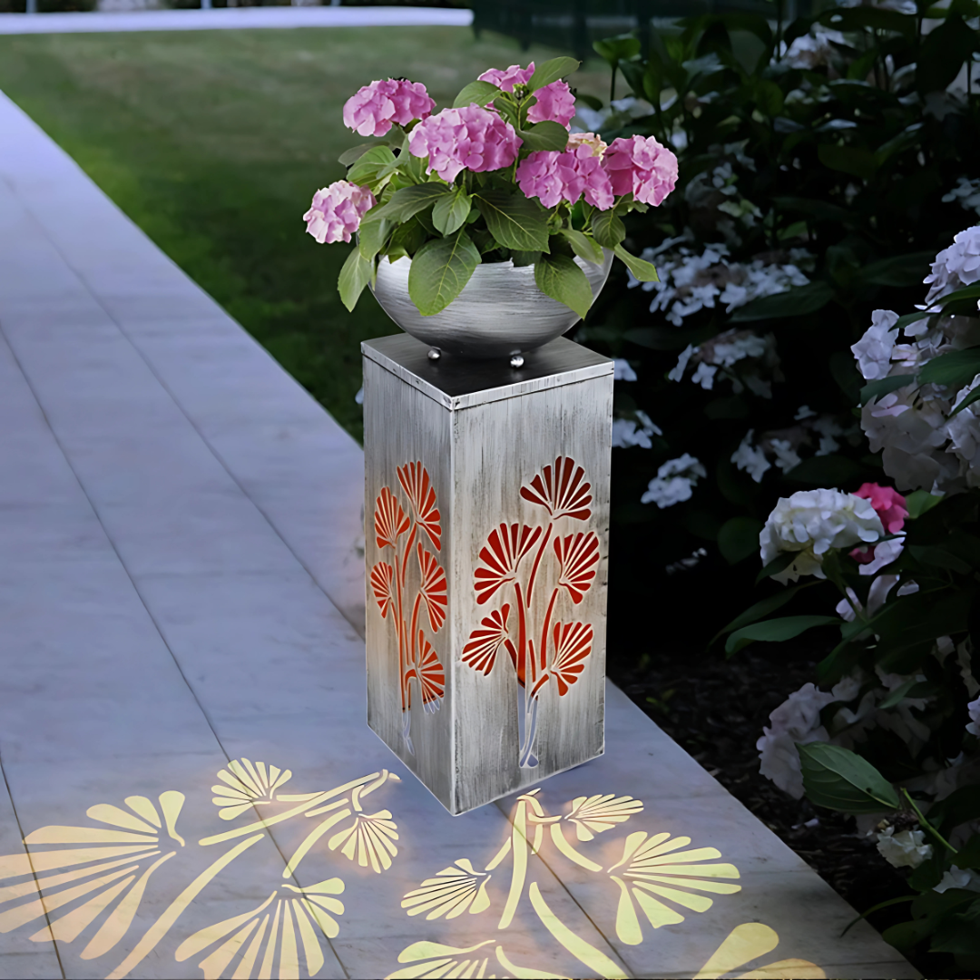 Solar LED Outdoor Light with Removable Planter Silver Metal