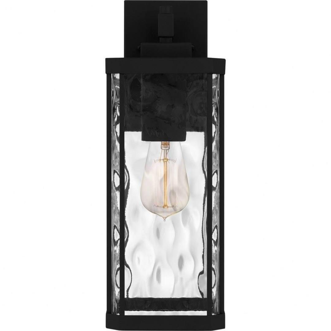 Outdoor Wall Lantern with Clear Hammered Glass and Matte Black Finish