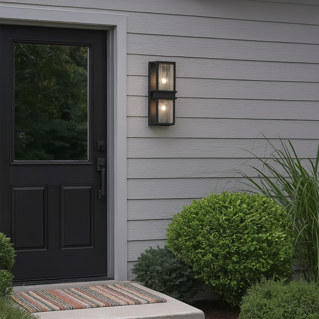 LED Outdoor Wall Sconce Black Seeded Glass 18in Dimmable Waterproof
