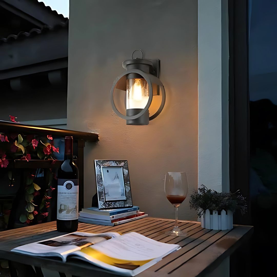 Outdoor Wall Lamp Black Vintage Galvanized Iron with Glass Shade
