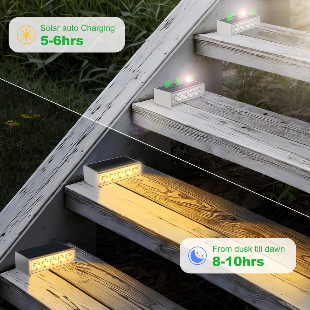 Solar Step Lights Outdoor Waterproof LED Deck Lighting for Stairs