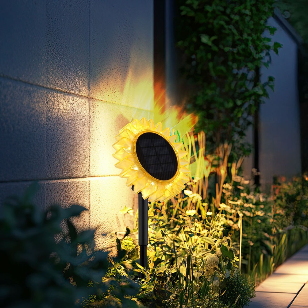 LED Solar Garden Light Sunflower Yellow Black Outdoor
