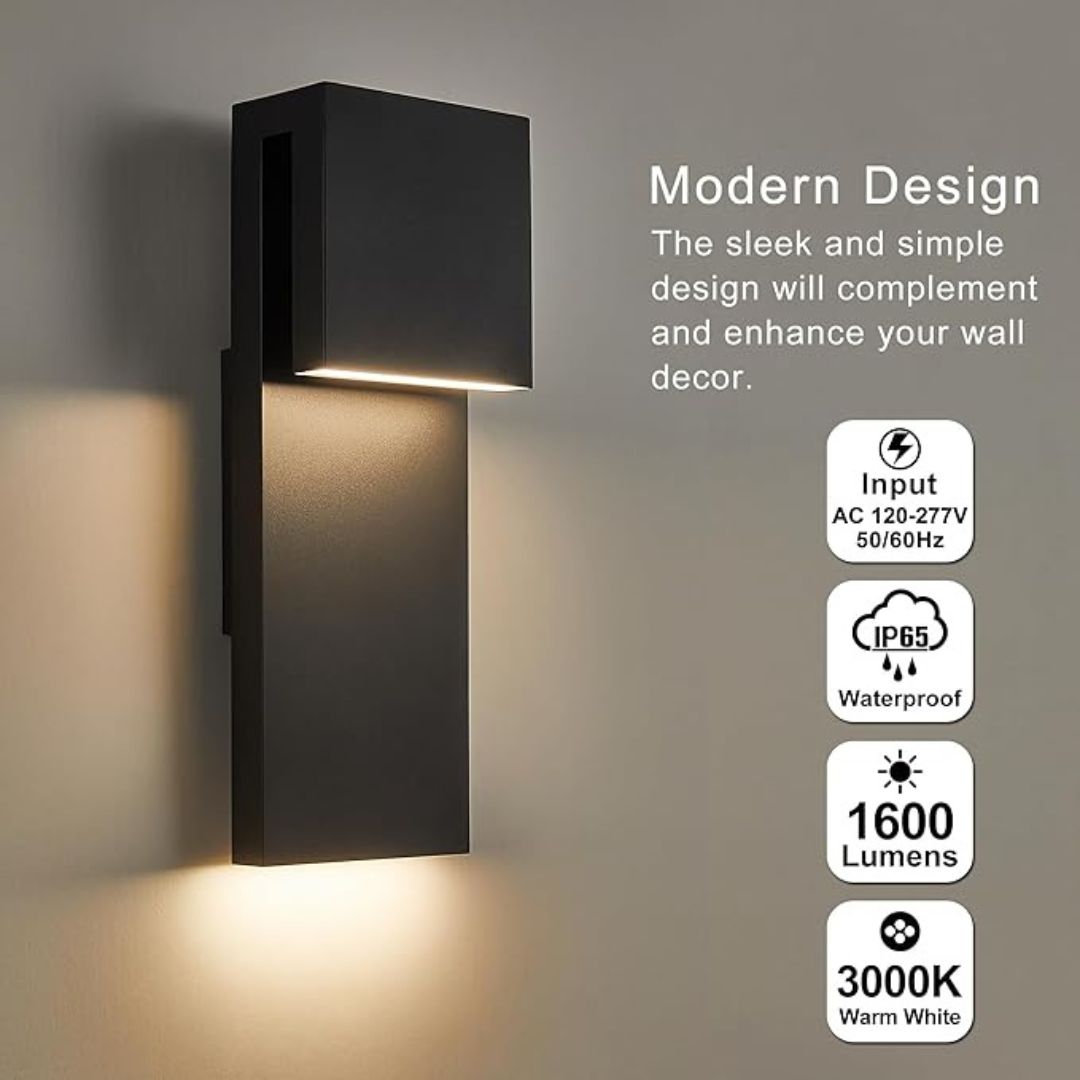 LED Outdoor Wall Sconce 17W Modern Waterproof Light Textured Black