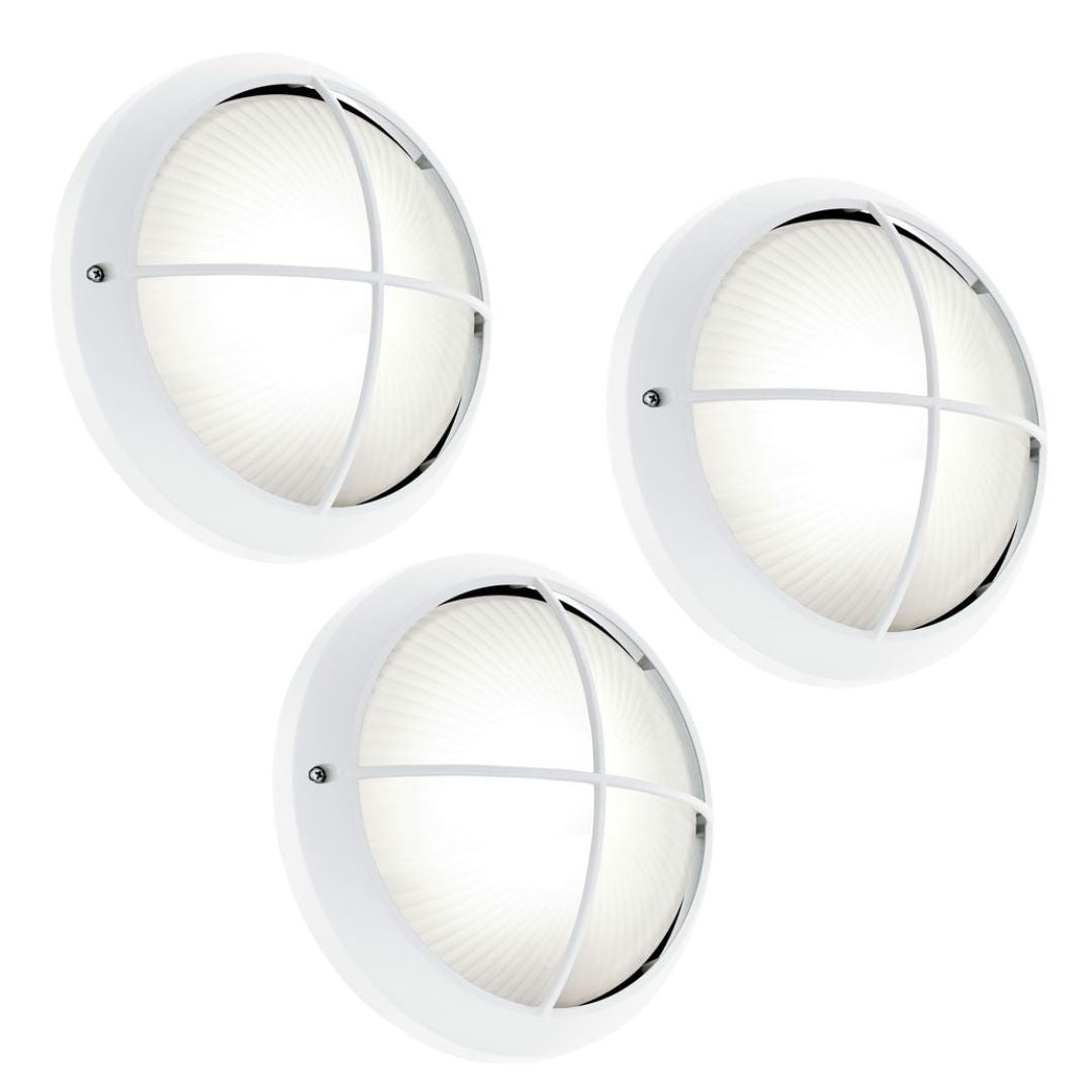 Outdoor LED Wall Lamps Set, Round White Cast Aluminum, IP44