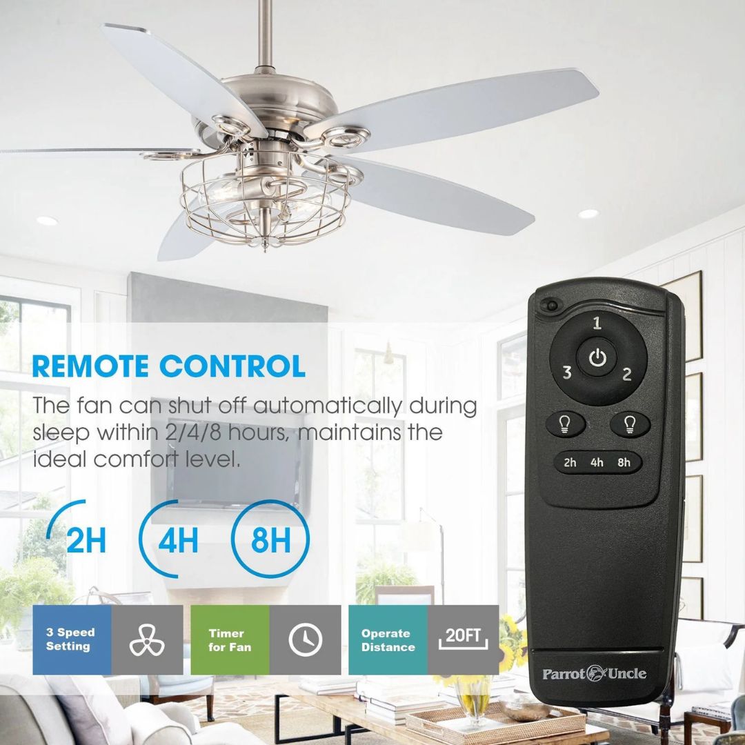 52 Modern Ceiling Fan with Lights and Remote Control – Brushed Nickel Finish