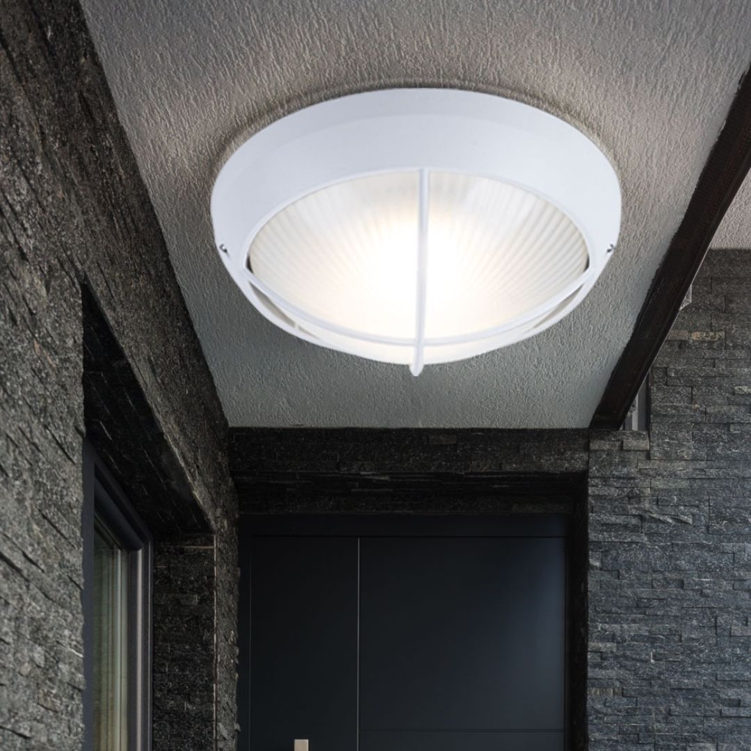 Outdoor LED Wall Lamps Set, Round White Cast Aluminum, IP44