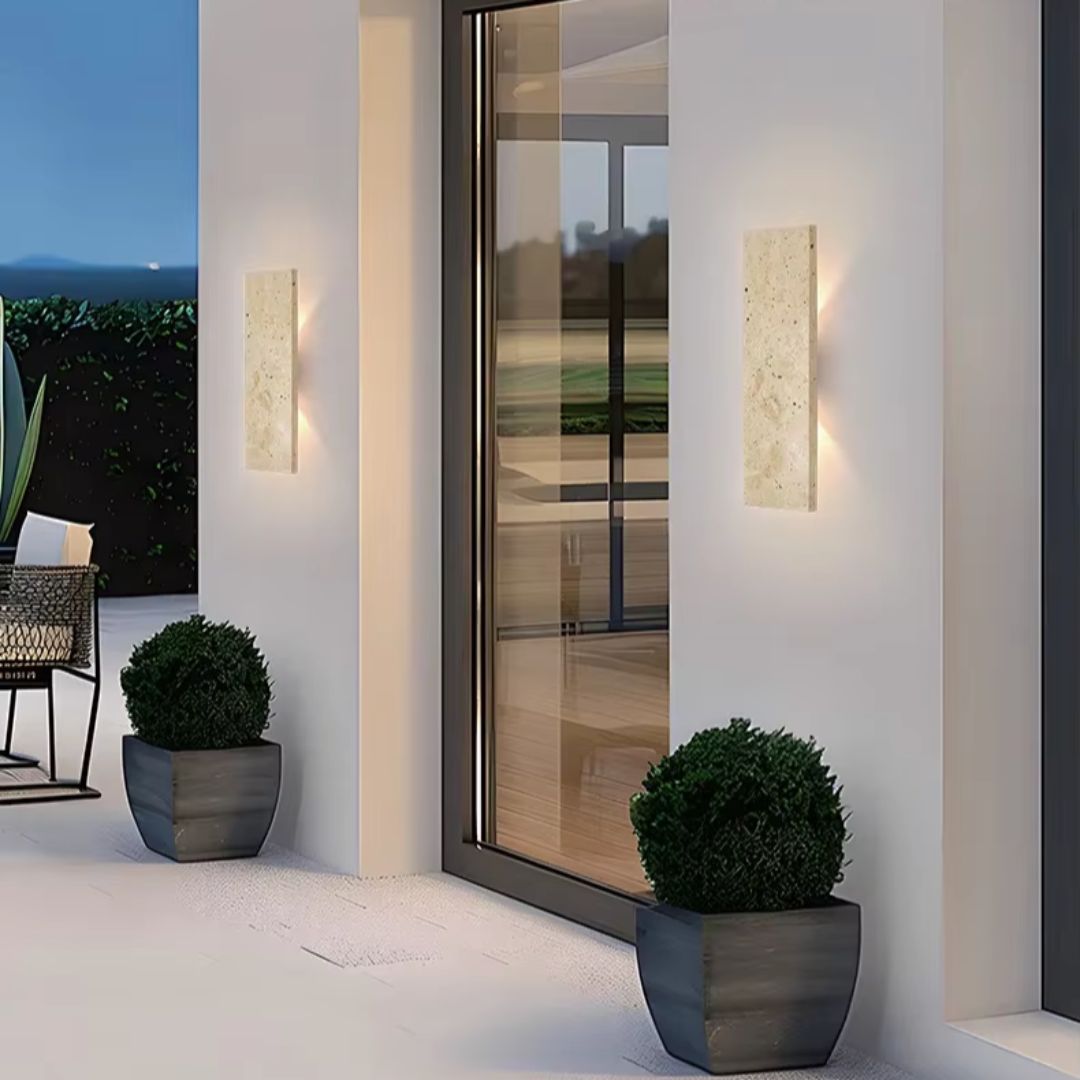 Outdoor Waterproof Natural Stone Wall Lamp with Dimmable LED Sconce Light